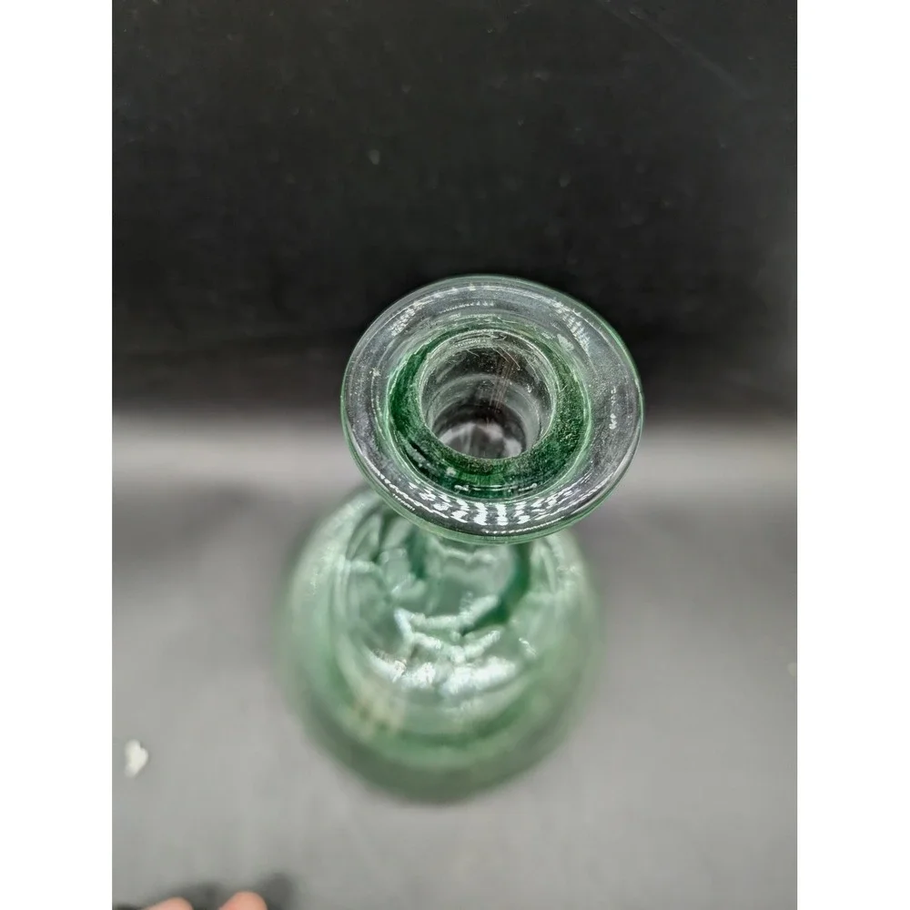 Vintage Green Glass Decanter Bell Shape Panel Optic Ribbed with Stopper MCM